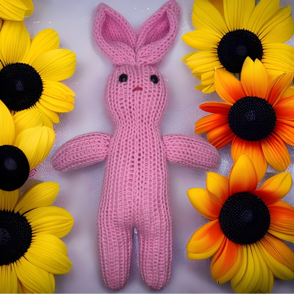 Hand Crafted Other - Handmade Knit Ragdoll Bunny Plushie Handcrafted Stuffed Animal Pink 🐰